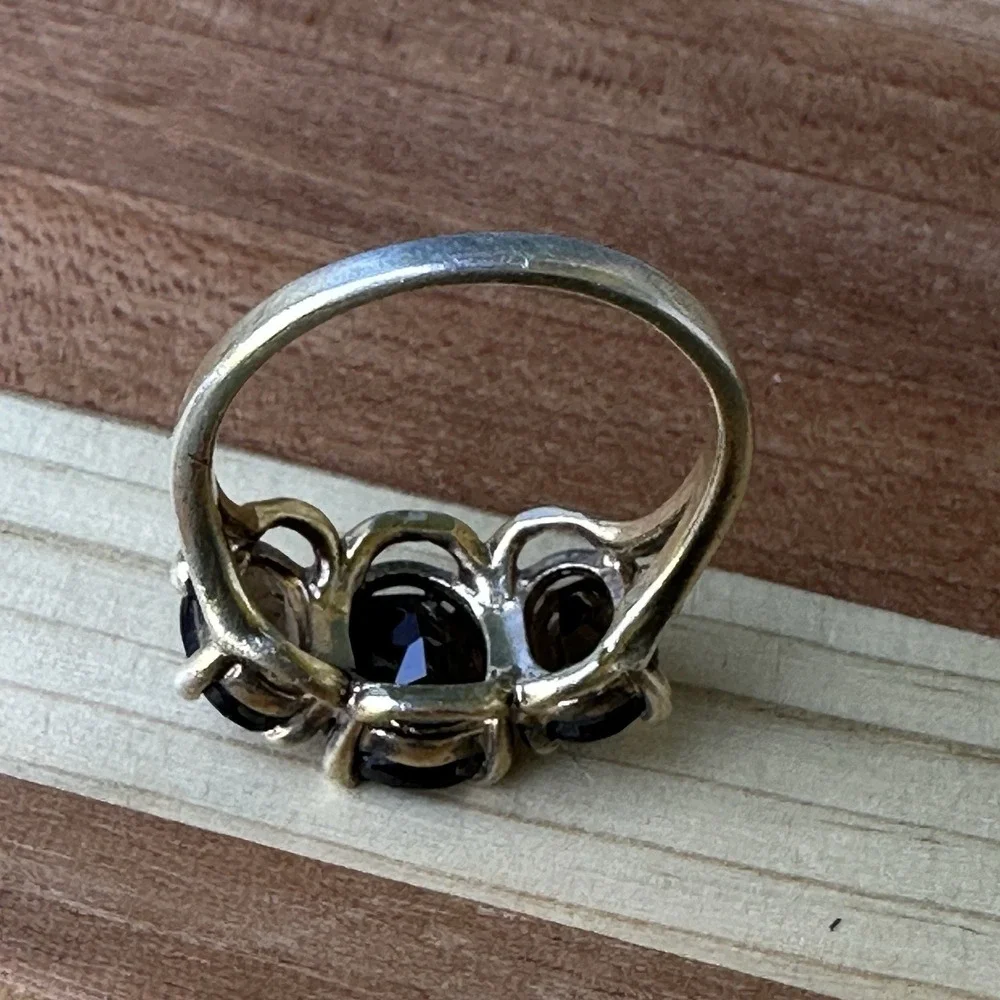 SETA  Accent Ring Size‎ 8 Triple Smoky Quartz Gems Gold Plated 925 Sterling 4.4g